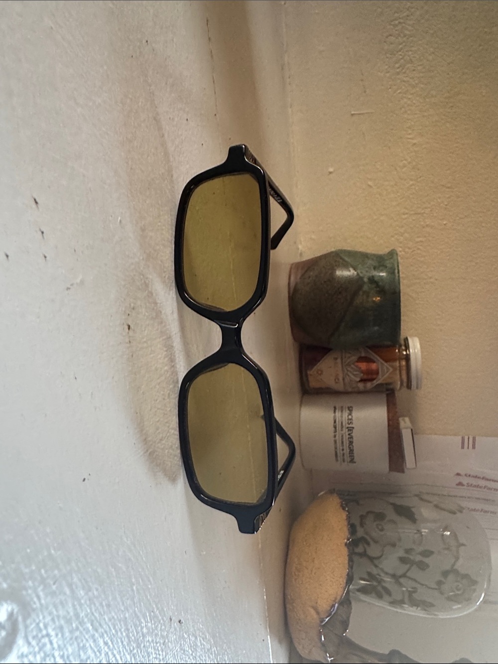 Miu Miu Regard Yellow Tinted Rectangle Sunglasses - Black Frame